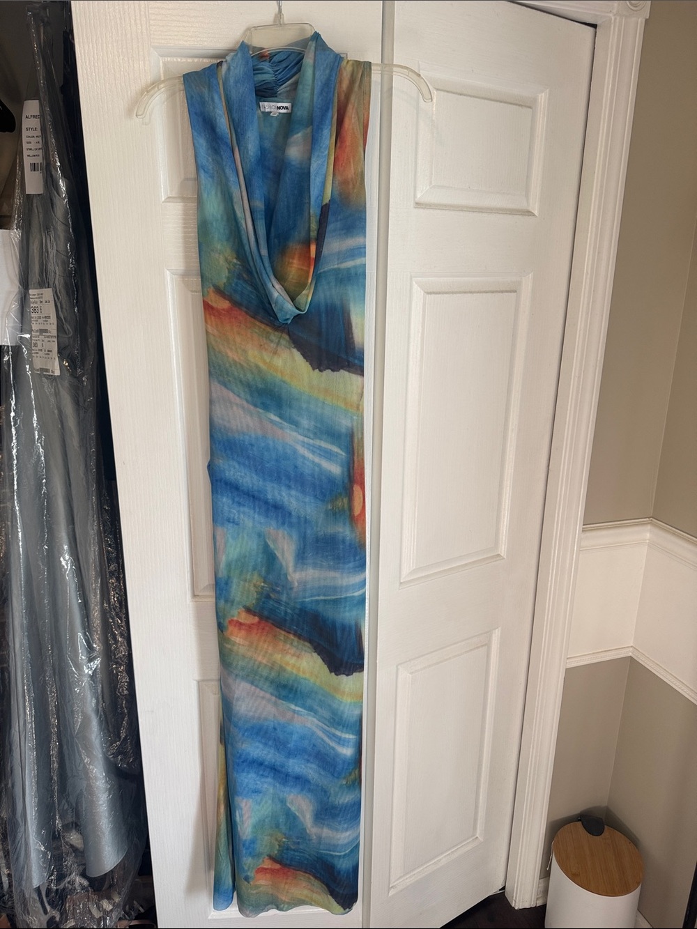 Sleeveless Cowl Neck Maxi Dress in Blue Multi